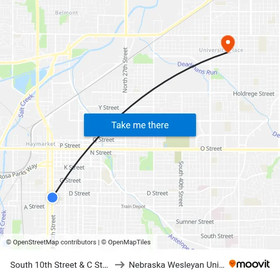 South 10th Street & C Street, Se to Nebraska Wesleyan University map