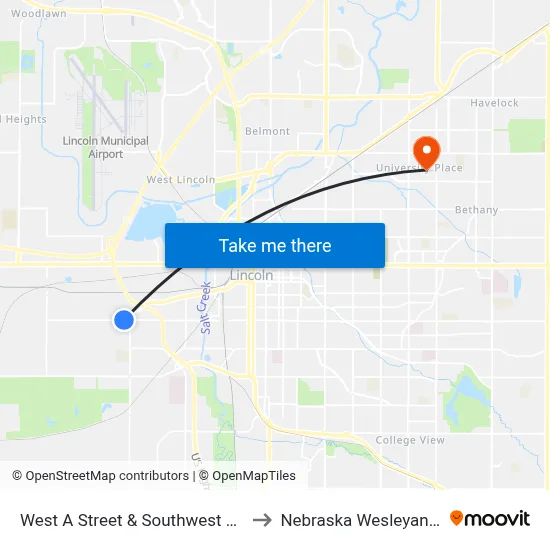 West A Street & Southwest 23rd Street, Se to Nebraska Wesleyan University map