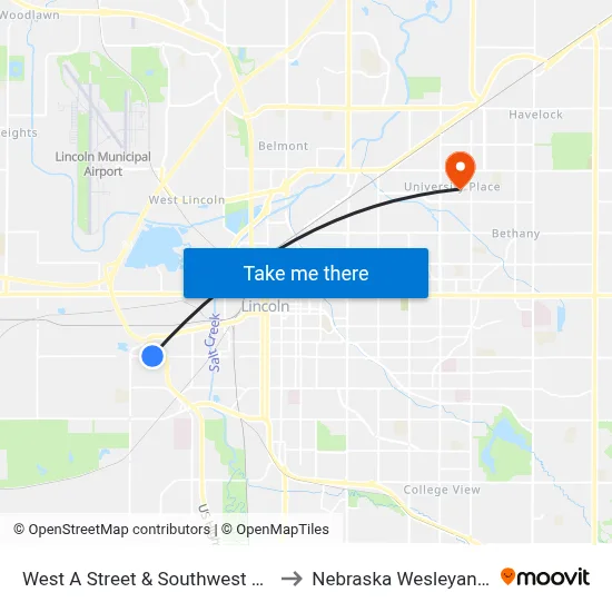 West A Street & Southwest 15th Street, Se to Nebraska Wesleyan University map