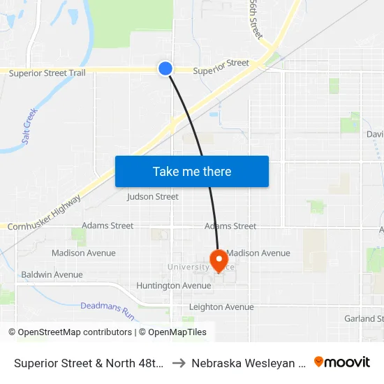 Superior Street & North 48th Street, NW to Nebraska Wesleyan University map