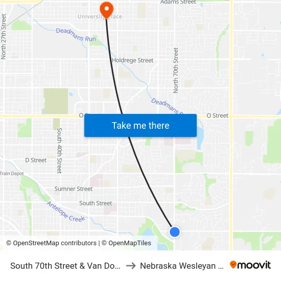 South 70th Street & Van Dorn Street, Se to Nebraska Wesleyan University map