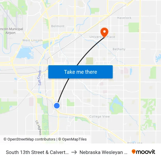 South 13th Street & Calvert Street, NW to Nebraska Wesleyan University map