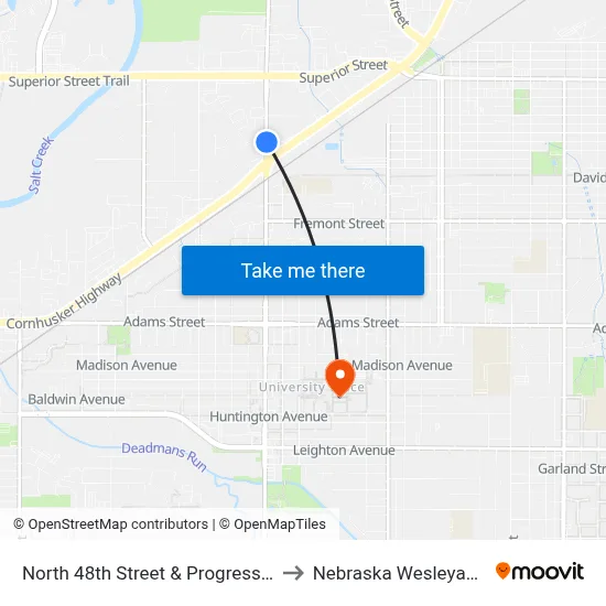 North 48th Street & Progressive Avenue, NE to Nebraska Wesleyan University map