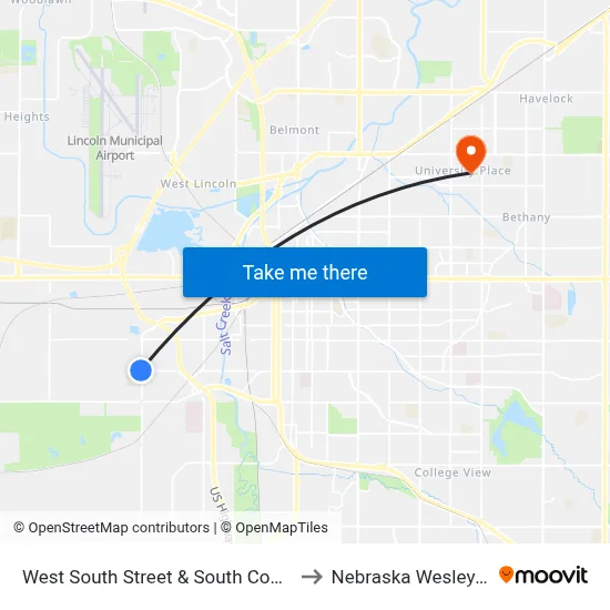 West South Street & South Coddington Avenue, NW to Nebraska Wesleyan University map