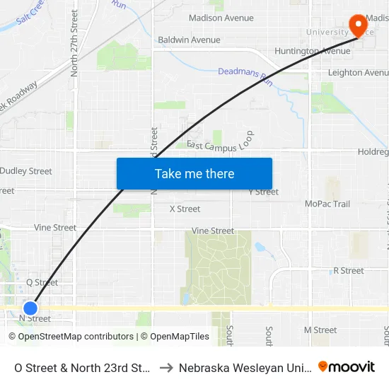 O Street & North 23rd Street, Se to Nebraska Wesleyan University map