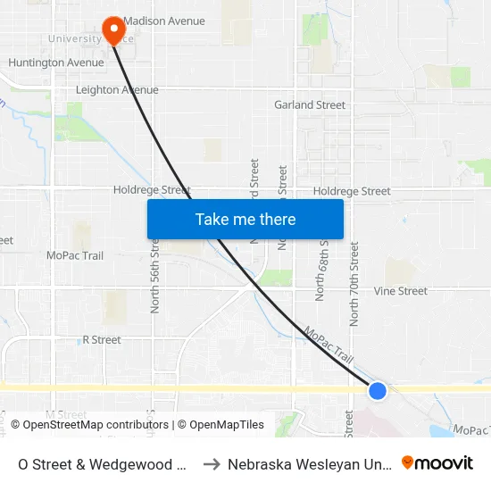 O Street & Wedgewood Drive, Se to Nebraska Wesleyan University map
