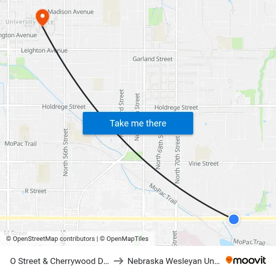 O Street & Cherrywood Drive, Se to Nebraska Wesleyan University map
