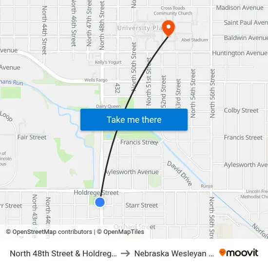 North 48th Street & Holdrege Street, SW to Nebraska Wesleyan University map