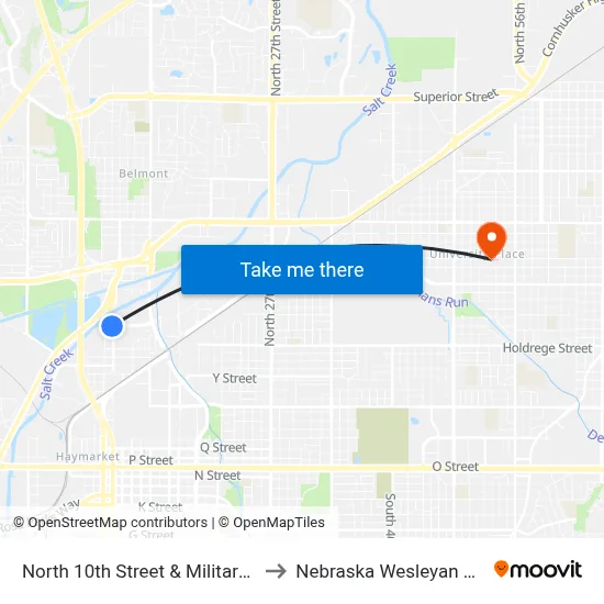 North 10th Street & Military Road, SW to Nebraska Wesleyan University map