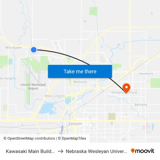 Kawasaki Main Building to Nebraska Wesleyan University map