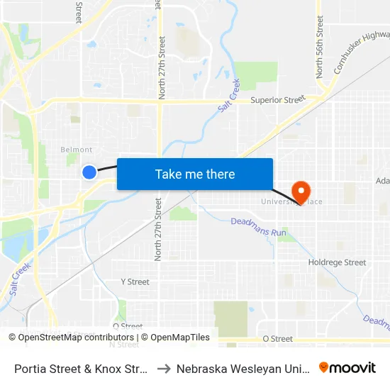 Portia Street & Knox Street, Se to Nebraska Wesleyan University map