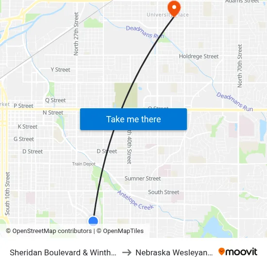 Sheridan Boulevard & Winthrop Road, NW to Nebraska Wesleyan University map