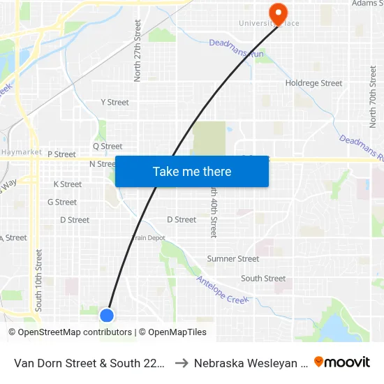 Van Dorn Street & South 22nd Street, NW to Nebraska Wesleyan University map