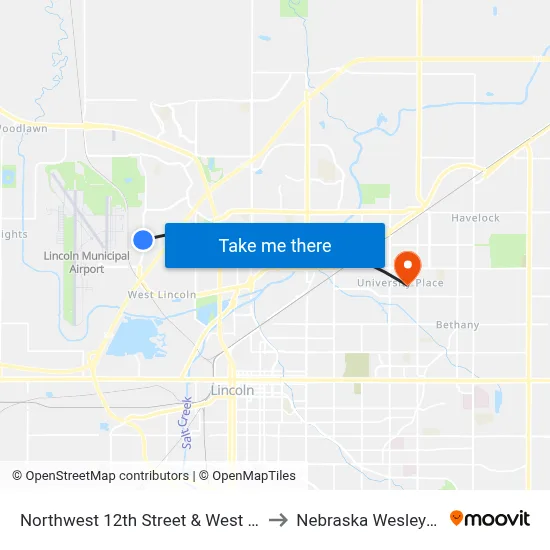 Northwest 12th Street & West Upland Avenue, NW to Nebraska Wesleyan University map
