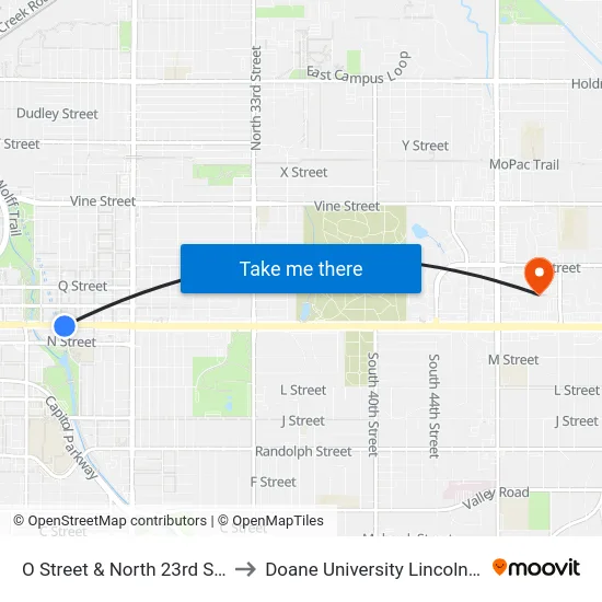 O Street & North 23rd Street, Se to Doane University Lincoln Campus map