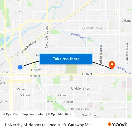 University of Nebraska Lincoln to Gateway Mall map