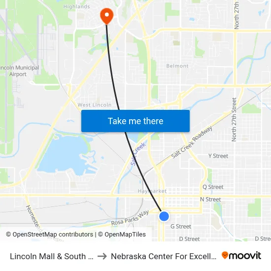 Lincoln Mall & South 10th Street, NE to Nebraska Center For Excellence In Electronics map