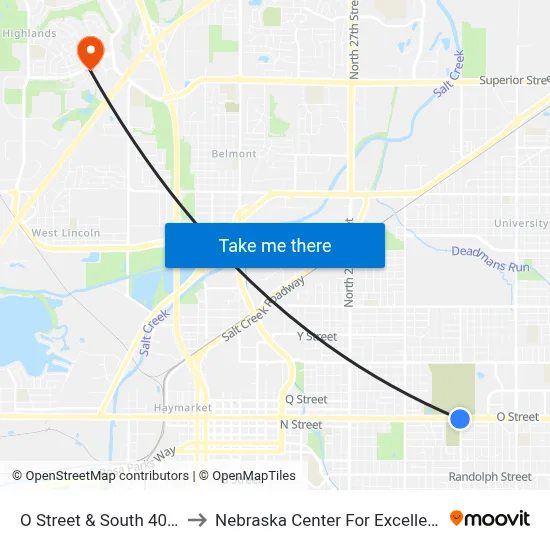O Street & South 40th Street, SW to Nebraska Center For Excellence In Electronics map