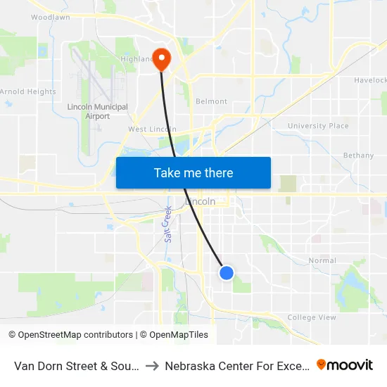 Van Dorn Street & South 18th Street, NE to Nebraska Center For Excellence In Electronics map