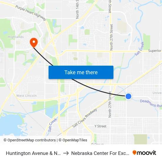 Huntington Avenue & North 33rd Street, NE to Nebraska Center For Excellence In Electronics map