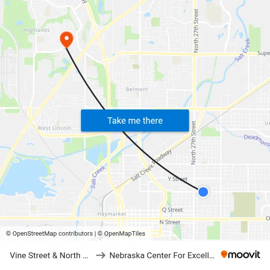 Vine Street & North 30th Street, SW to Nebraska Center For Excellence In Electronics map