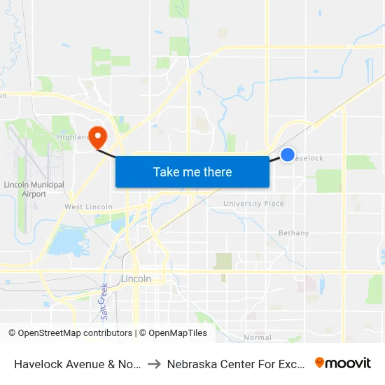 Havelock Avenue & North 64th Street, SW to Nebraska Center For Excellence In Electronics map