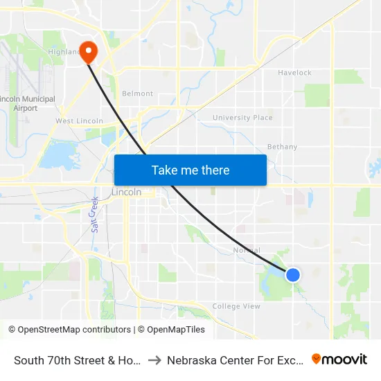 South 70th Street & Holmes Park Road, NE to Nebraska Center For Excellence In Electronics map