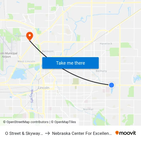 O Street & Skyway Road, NW to Nebraska Center For Excellence In Electronics map