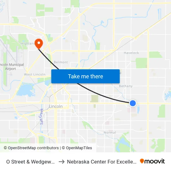 O Street & Wedgewood Drive, NE to Nebraska Center For Excellence In Electronics map