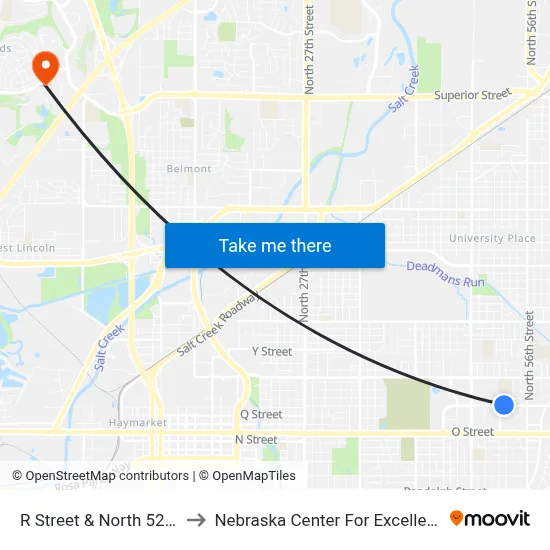 R Street & North 52nd Street, NE to Nebraska Center For Excellence In Electronics map