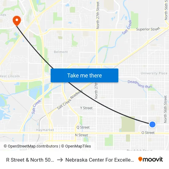 R Street & North 50th Street, NE to Nebraska Center For Excellence In Electronics map