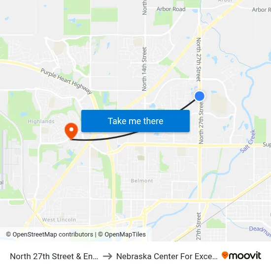 North 27th Street & Enterprise Drive, NW to Nebraska Center For Excellence In Electronics map