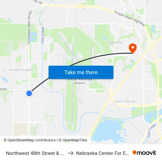 Northwest 48th Street & West Madison Avenue, NE to Nebraska Center For Excellence In Electronics map
