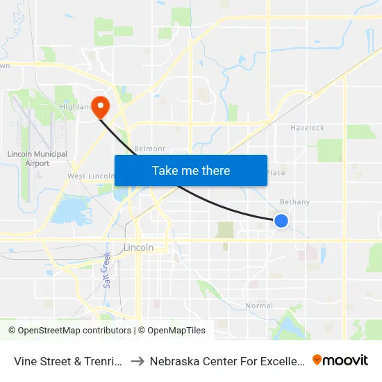 Vine Street & Trenridge Road, NE to Nebraska Center For Excellence In Electronics map