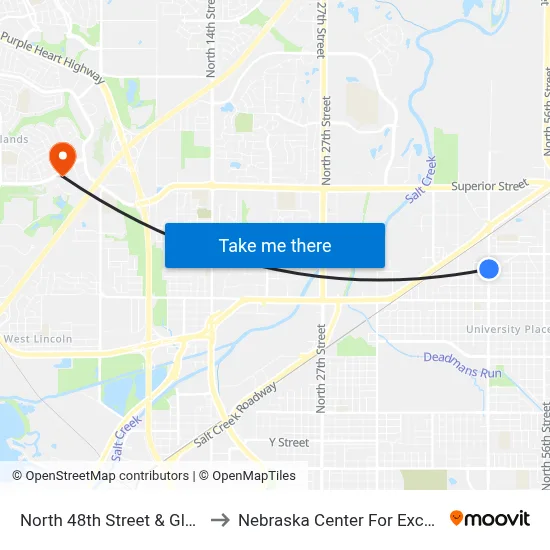 North 48th Street & Gladstone Street, NW to Nebraska Center For Excellence In Electronics map
