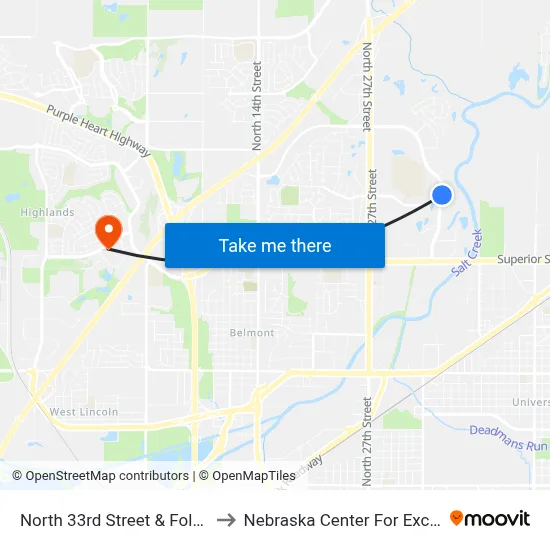 North 33rd Street & Folkways Boulevard, NE to Nebraska Center For Excellence In Electronics map