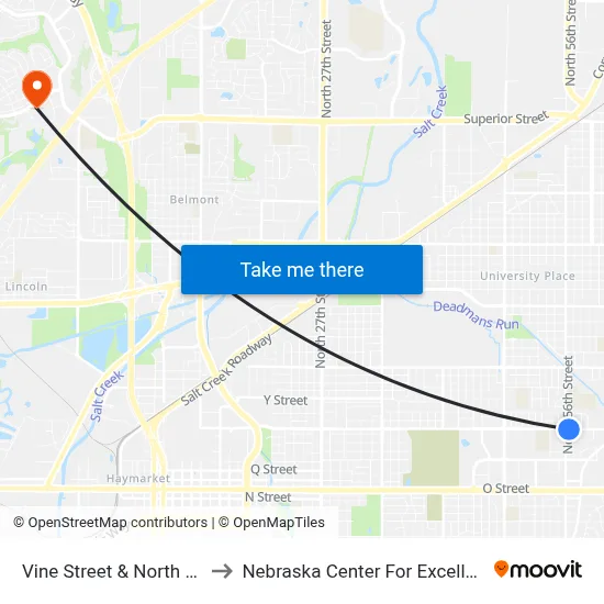 Vine Street & North 56th Street, Se to Nebraska Center For Excellence In Electronics map