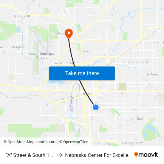 "A" Street & South 18th Street, SW to Nebraska Center For Excellence In Electronics map