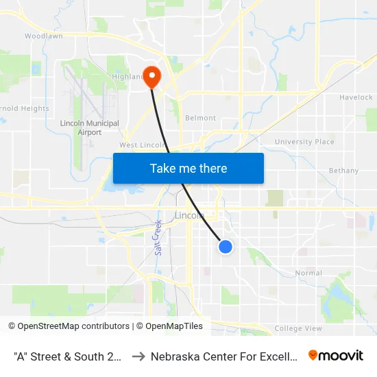 "A" Street & South 22nd Street, SW to Nebraska Center For Excellence In Electronics map