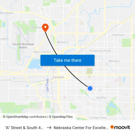 "A" Street & South 40th Street, SW to Nebraska Center For Excellence In Electronics map