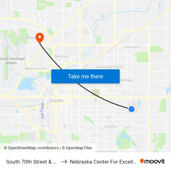 South 70th Street & Teton Drive, NW to Nebraska Center For Excellence In Electronics map