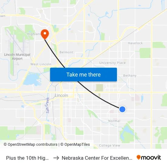 Pius the 10th High School, N to Nebraska Center For Excellence In Electronics map