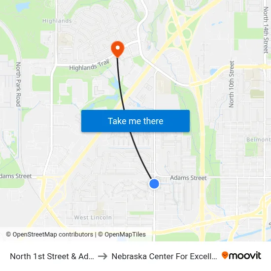 North 1st Street & Adams Street, SW to Nebraska Center For Excellence In Electronics map