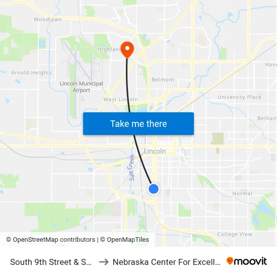 South 9th Street & South Street, SW to Nebraska Center For Excellence In Electronics map