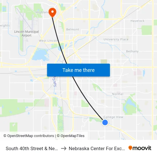 South 40th Street & Nebraska Parkway, NE to Nebraska Center For Excellence In Electronics map