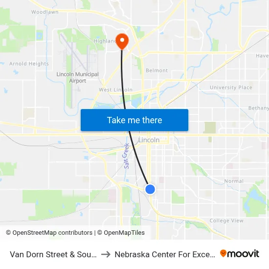 Van Dorn Street & South 10th Street, NE to Nebraska Center For Excellence In Electronics map