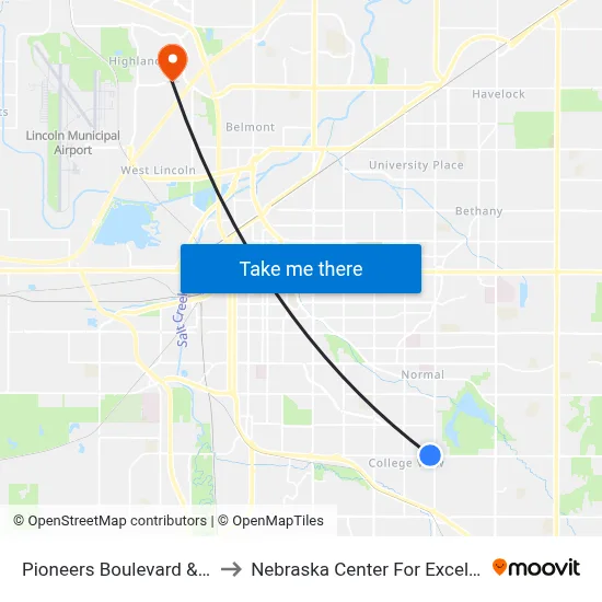 Pioneers Boulevard & 56th Street, NW to Nebraska Center For Excellence In Electronics map