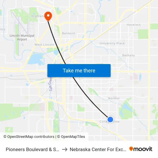 Pioneers Boulevard & South 49th Street, NE to Nebraska Center For Excellence In Electronics map