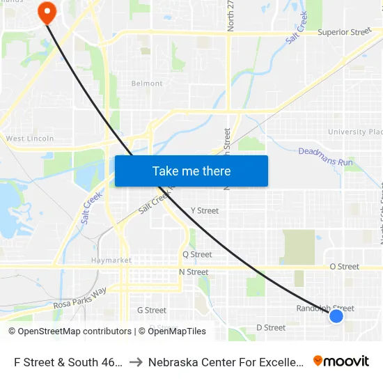 F Street & South 46th Street, NE to Nebraska Center For Excellence In Electronics map