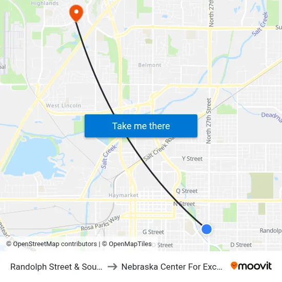 Randolph Street & South 27th Street, NW to Nebraska Center For Excellence In Electronics map